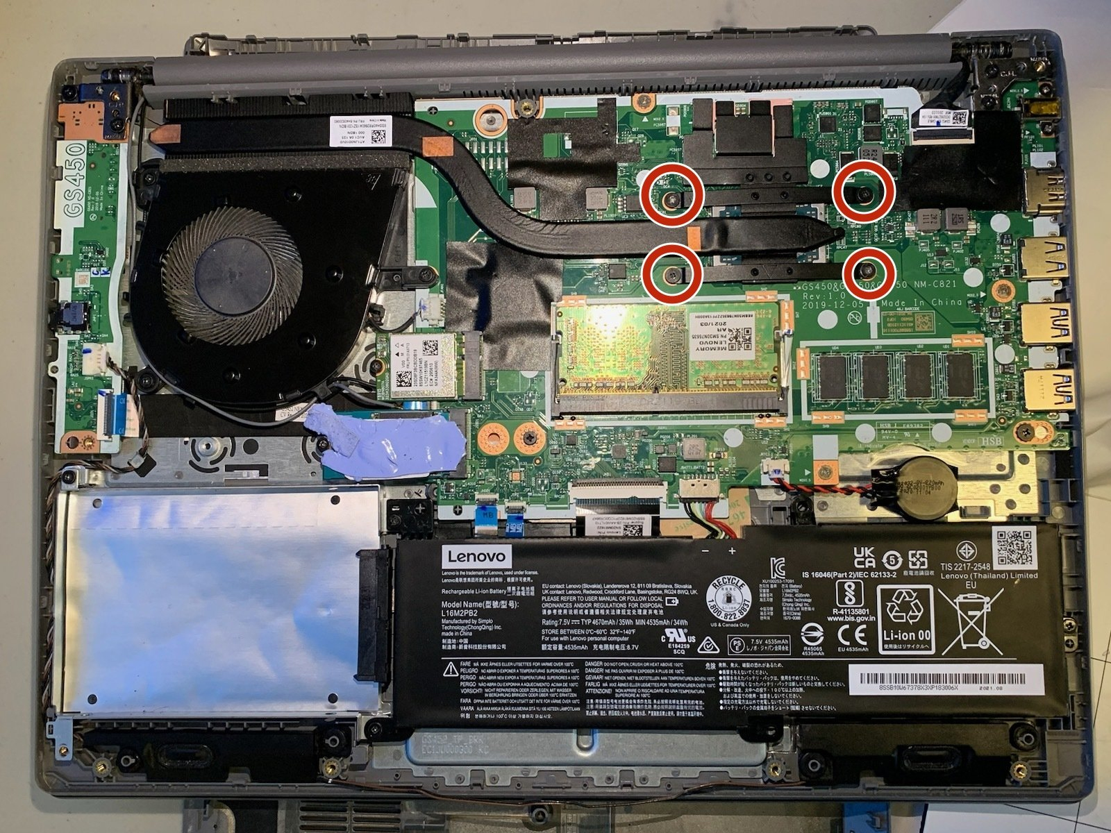 Internal Photo of Lenovo IdeaPad 3-14ADA6, 3-14ALC6, 3-14ITL6, F10 lock silver backlit US keyboard (IdeaPad 3-14)